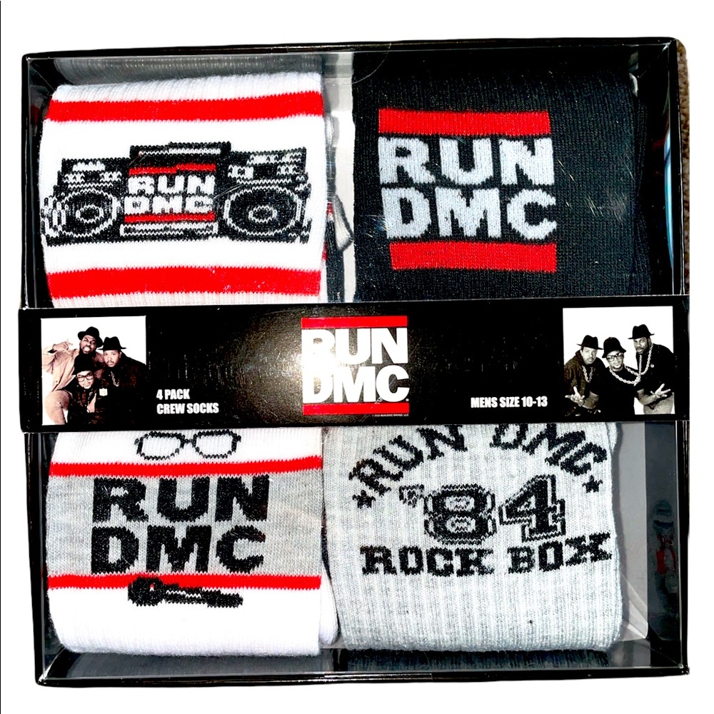 RUN DMC NWT 4 Pack Crew Socks with Box Size:10-13